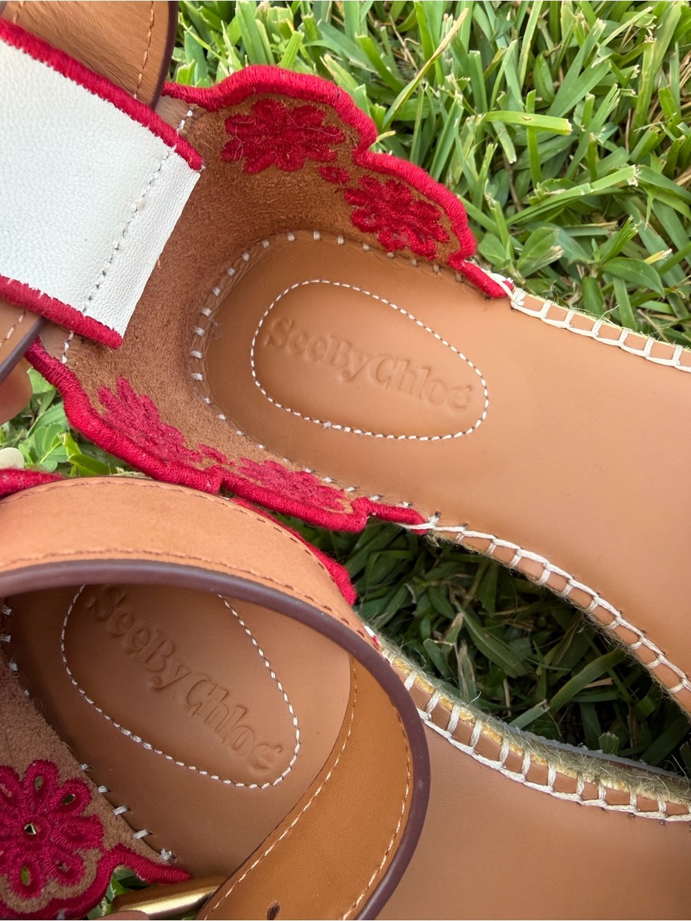 See by Chloé Glyn Floral Embroidered Espadrille Platform Sandals US 7 $395 - Picture 4 of 12